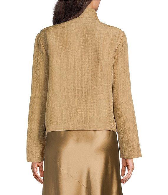 Eileen Fisher Silk Linen-Blend Stand Collar Long Sleeve Pocketed Boxy Fit Jacket Product Image
