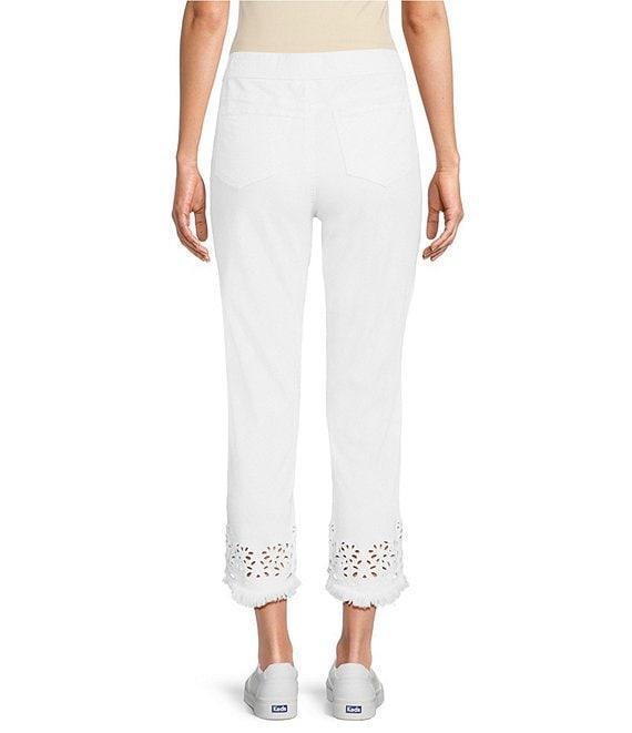Intro Petite Size Straight Leg Tulip Eyelet Embroidered Frayed Hem Pull-On Ankle Pants Product Image