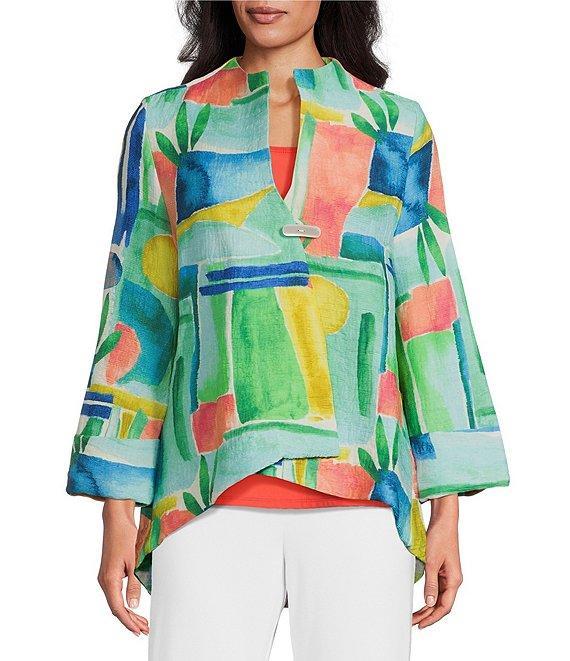 IC Collection Woven Abstract Print Stand Collar Bracelet Sleeve Jacket Product Image
