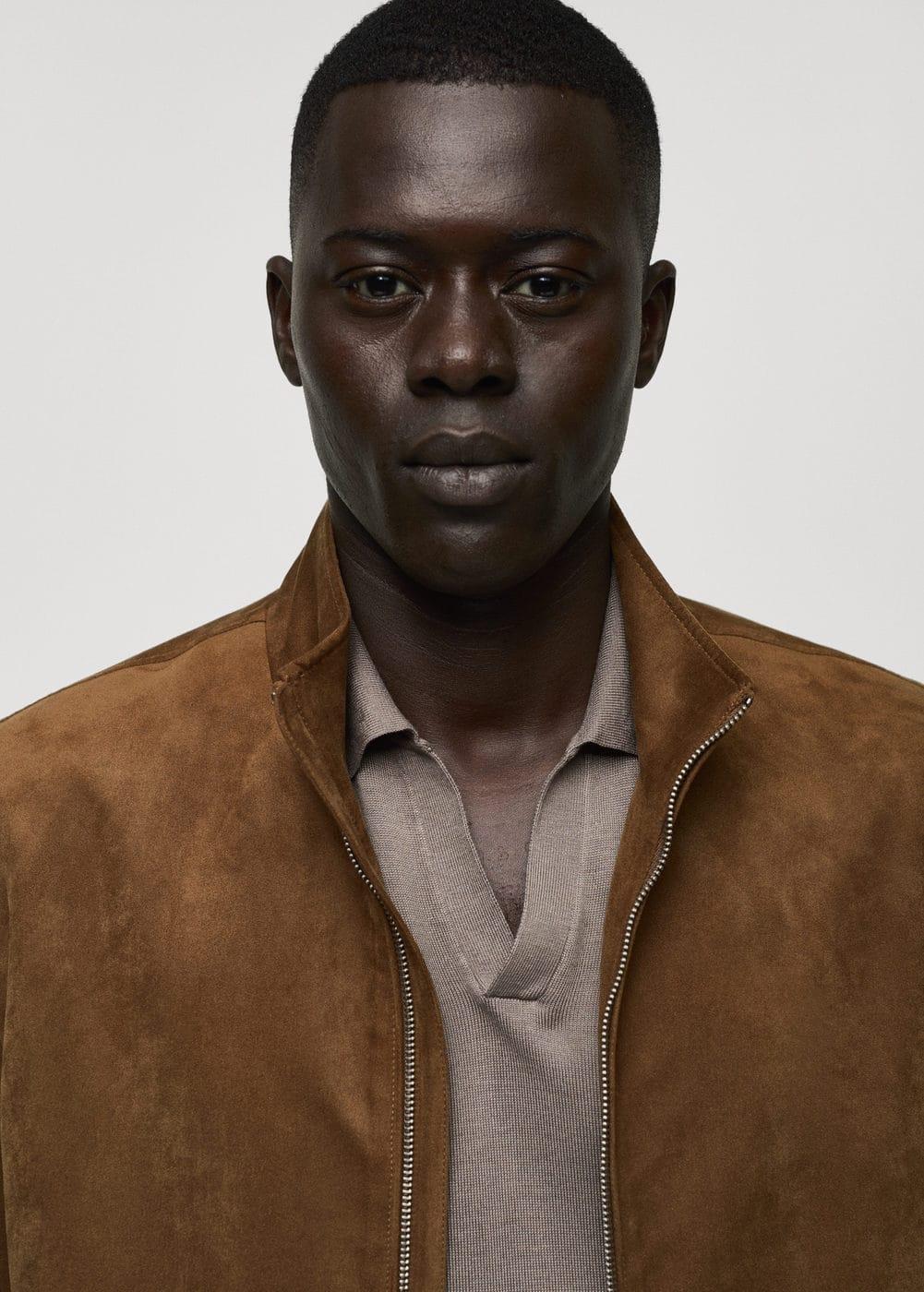 Suede-effect jacket with zip - Men | MANGO USA Product Image