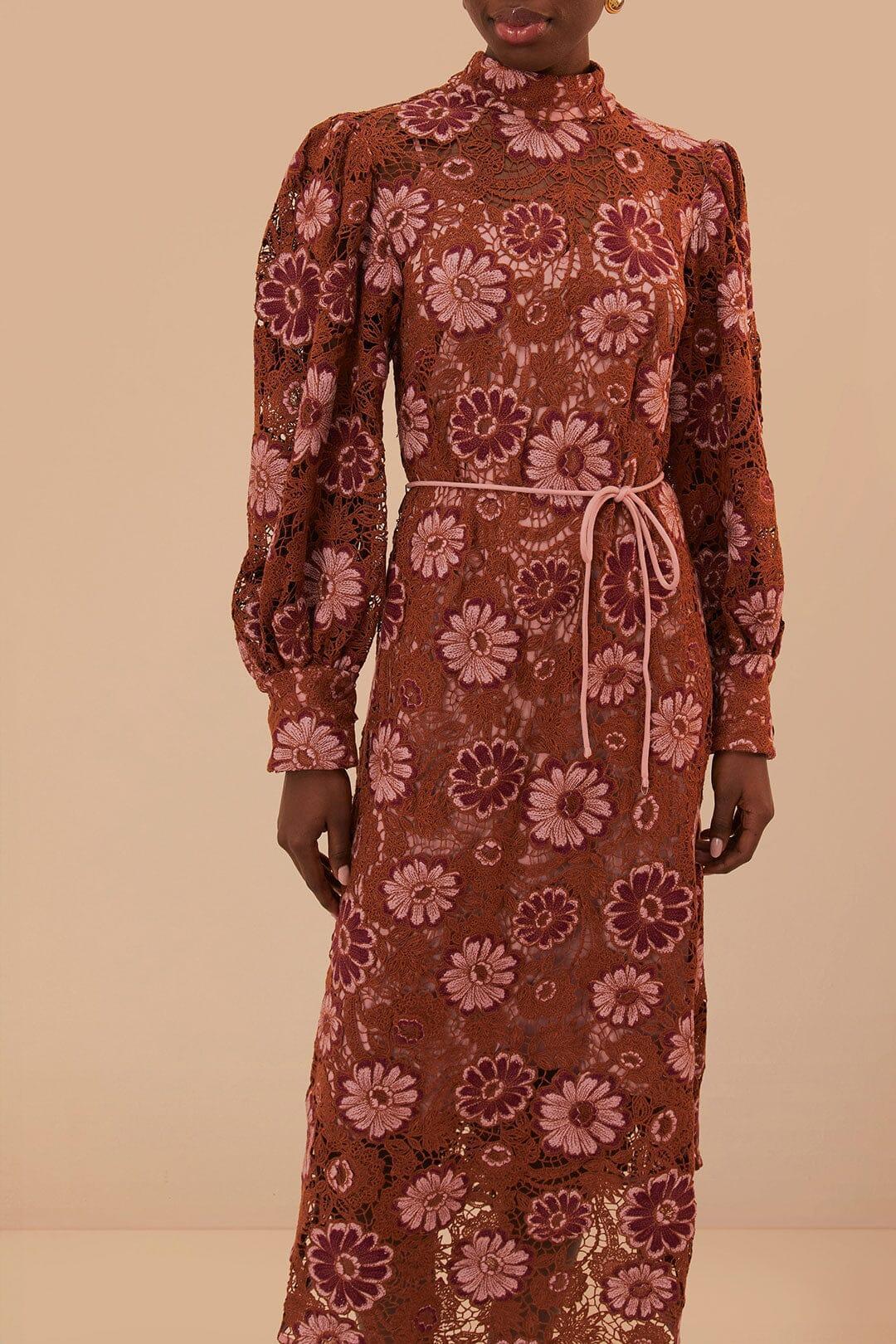 Brown Gigi Tapestry Guipure Midi Dress, GIGI TAPESTRY SAND / XXS Product Image