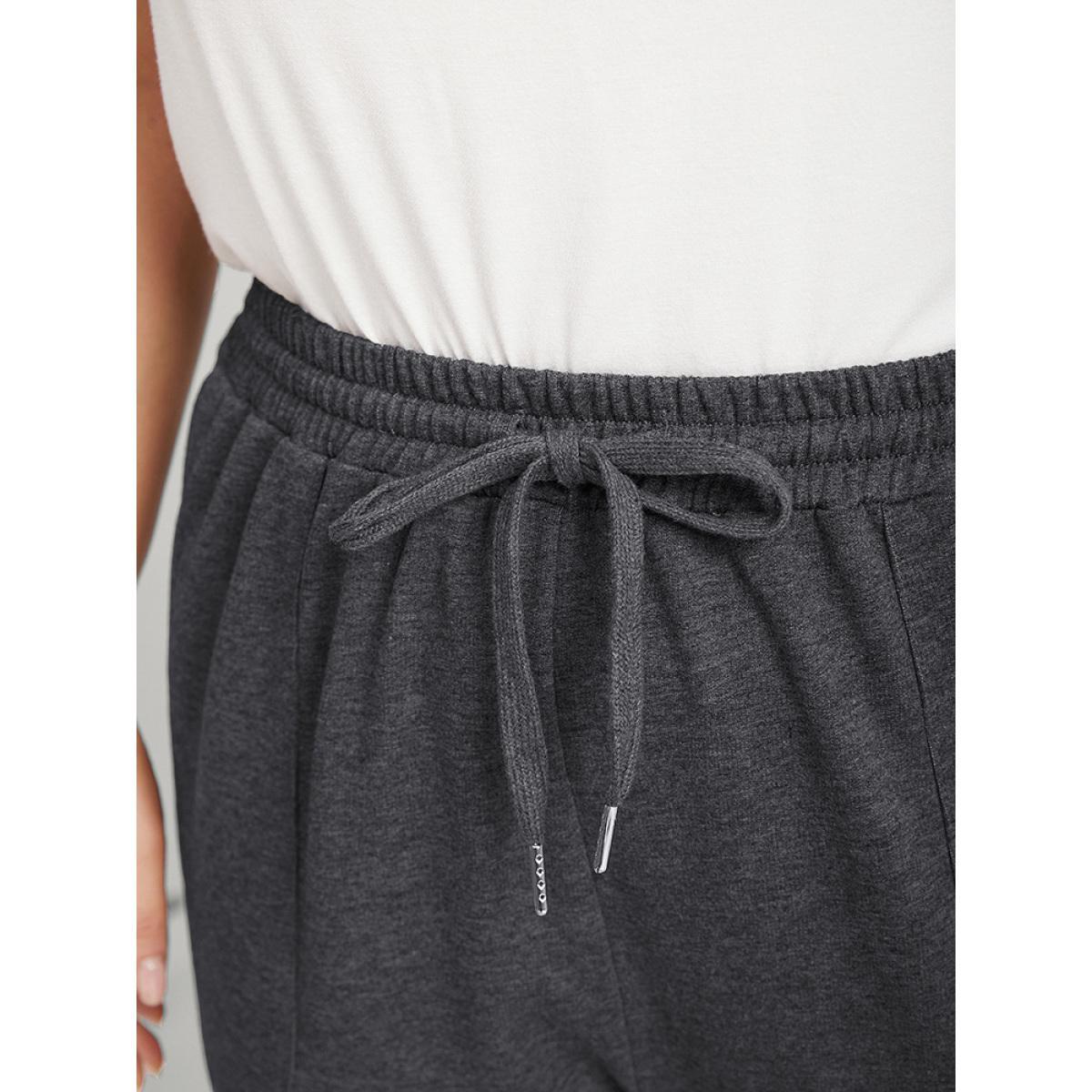 Plain Drawstring Slant Pocket Sweatpants DimGray Plus Size Women Casual Dailywear Plain 14-16/1X Bloomchic Product Image