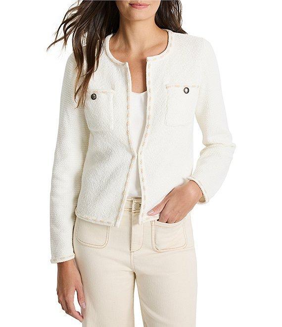 NIC + ZOE Knit Stitch Trim Round Neck Long Sleeve Jacket Product Image