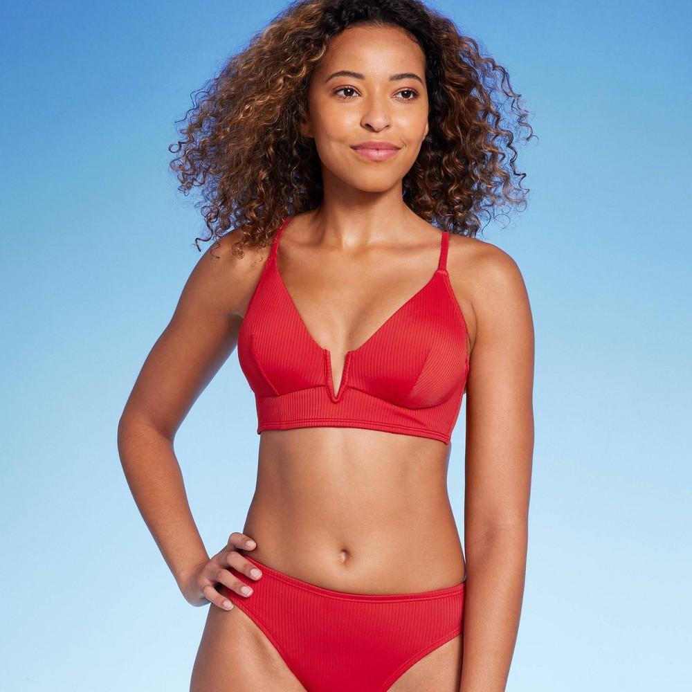 Womens Ribbed Longline V-Wire Bikini Top - Shade & Shore Dark Green 32C Product Image