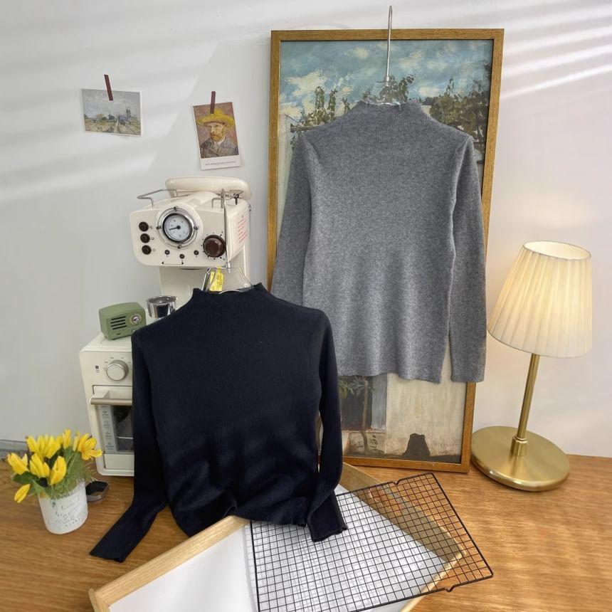 Turtleneck Plain Ribbed Knitted Sweater Product Image