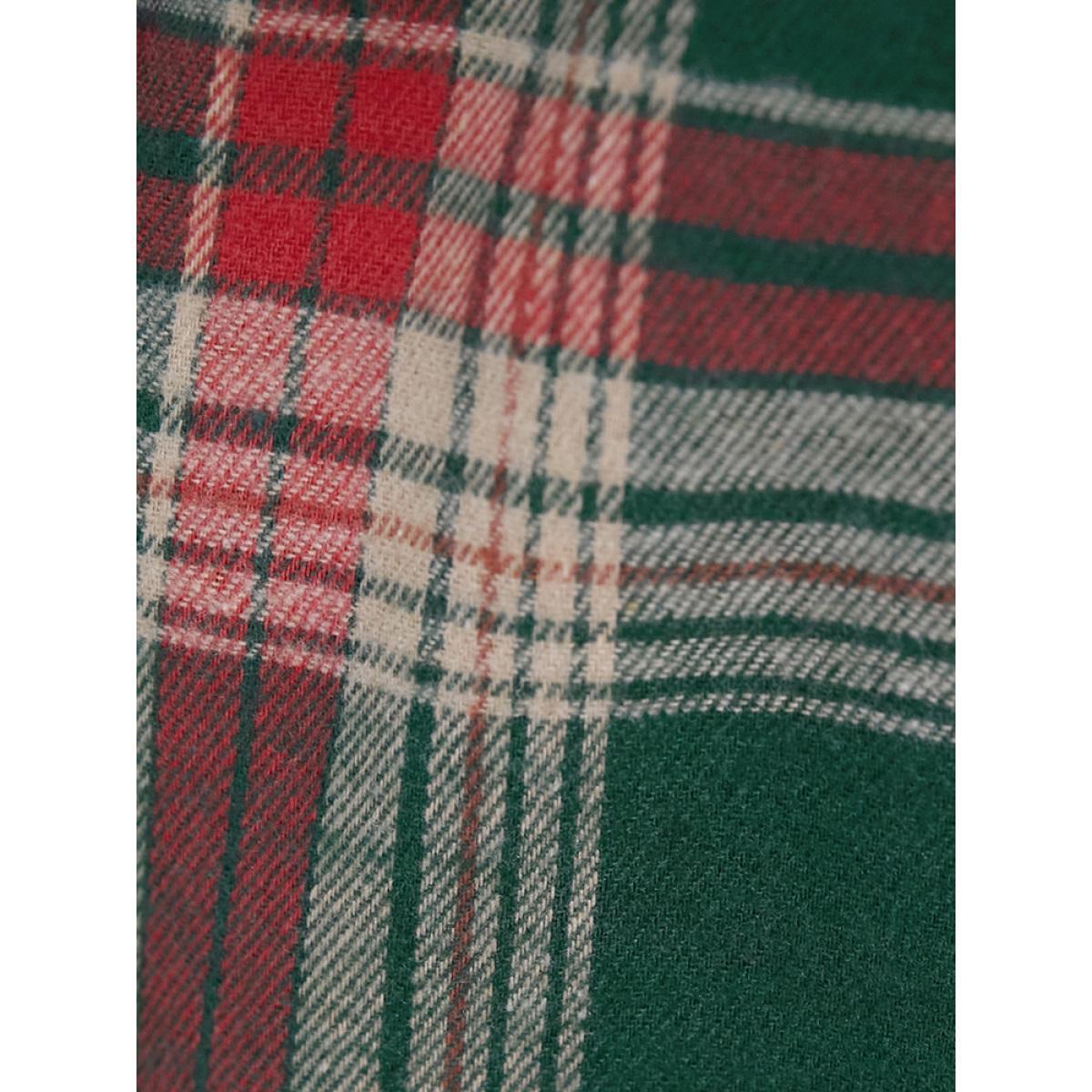 Plus Size DarkGreen Plaid Button Up Belted Blouse Women Casual Long Sleeve Shirt collar Festival-Christmas Blouses BloomChic 26/4X Product Image