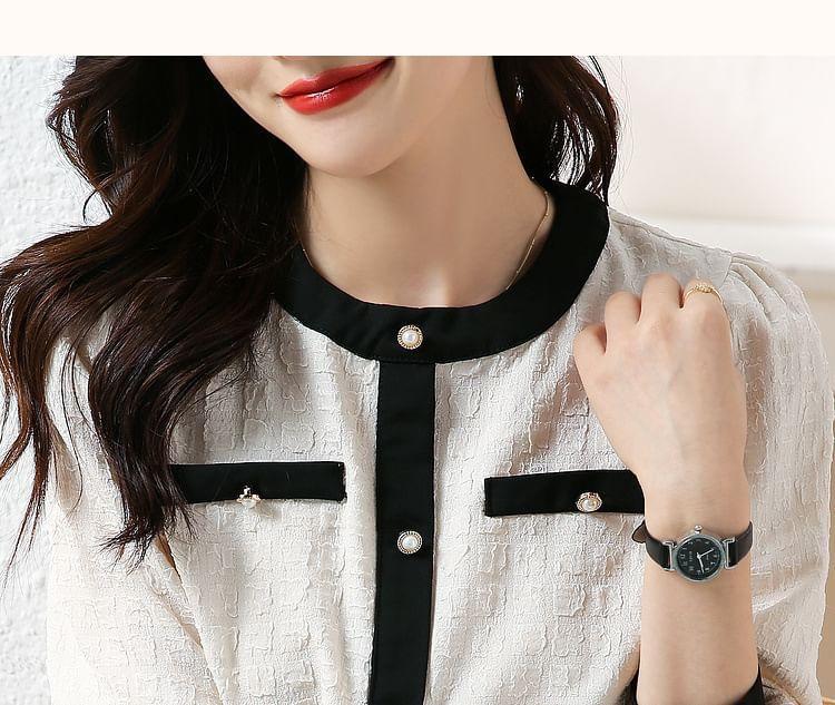 Crew Neck Contrast Trim Blouse Product Image