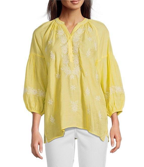 Calessa Embroidered Split V-Neck 3/4 Sleeve Tunic Product Image