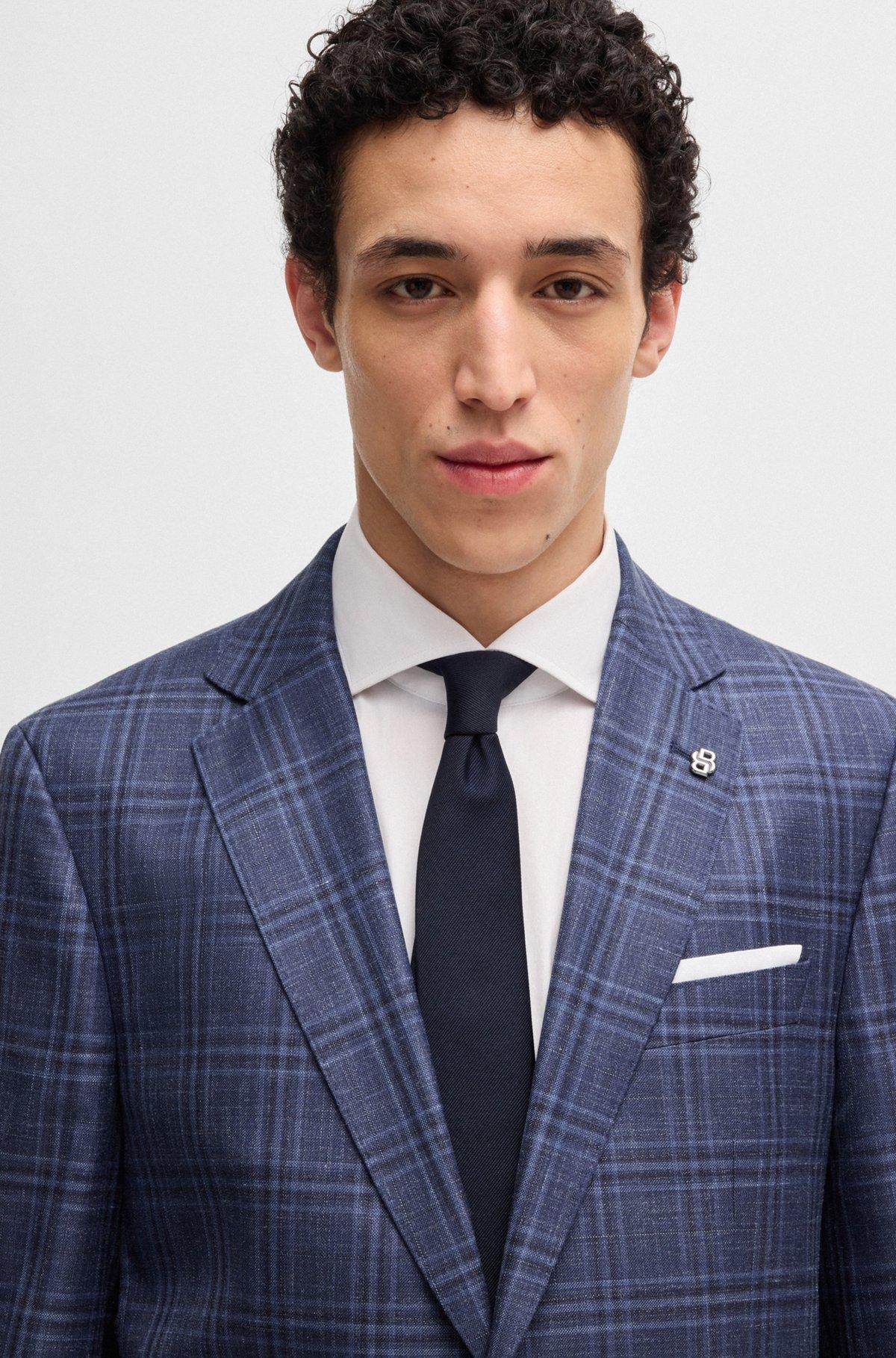 Slim-fit blazer in checked virgin wool, silk and linen Product Image