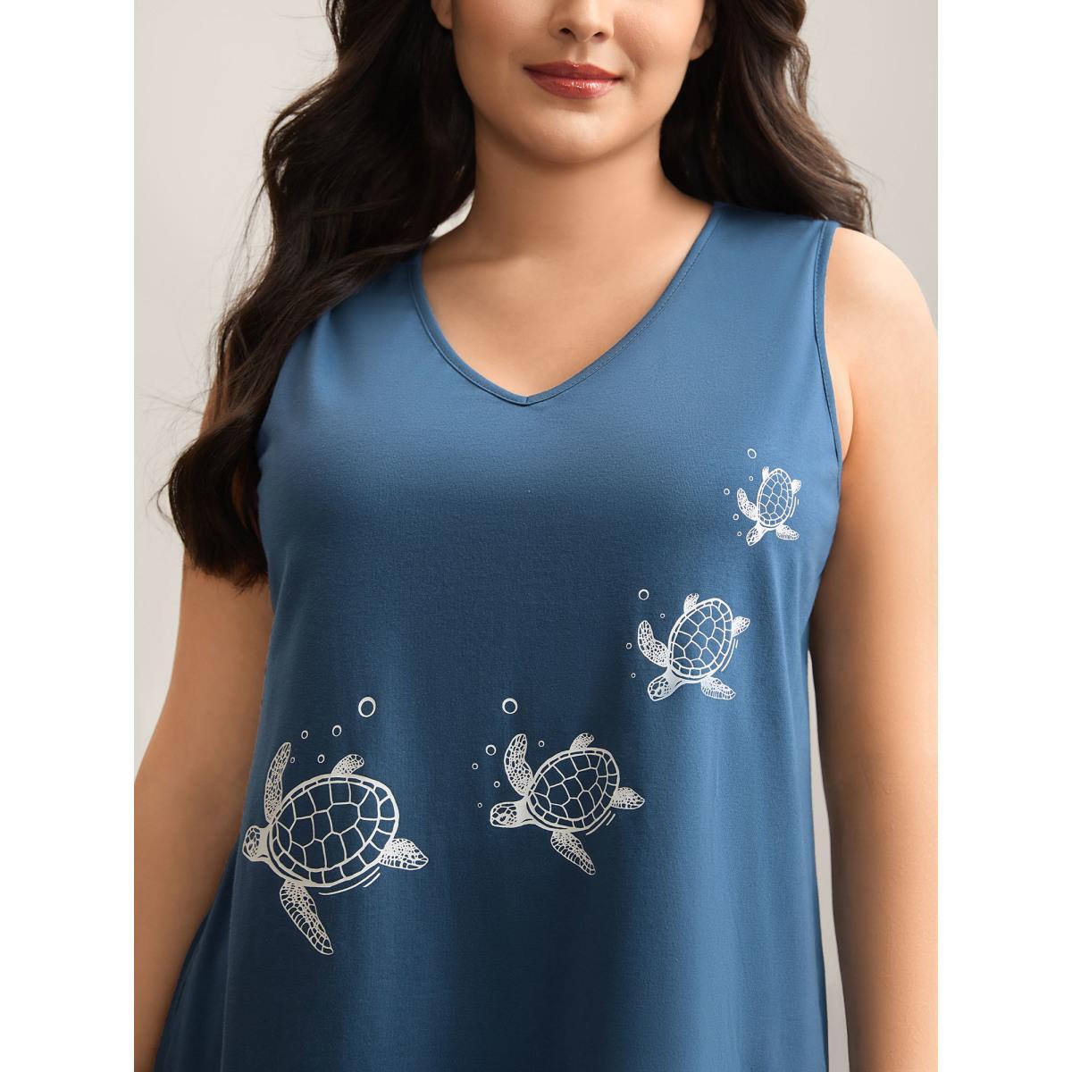 Plus Size Turtle Print V-Neck Tank Top Women Aegean Non V-neck Everyday-Casual Tank Tops Camis BloomChic 14-16/1X Product Image
