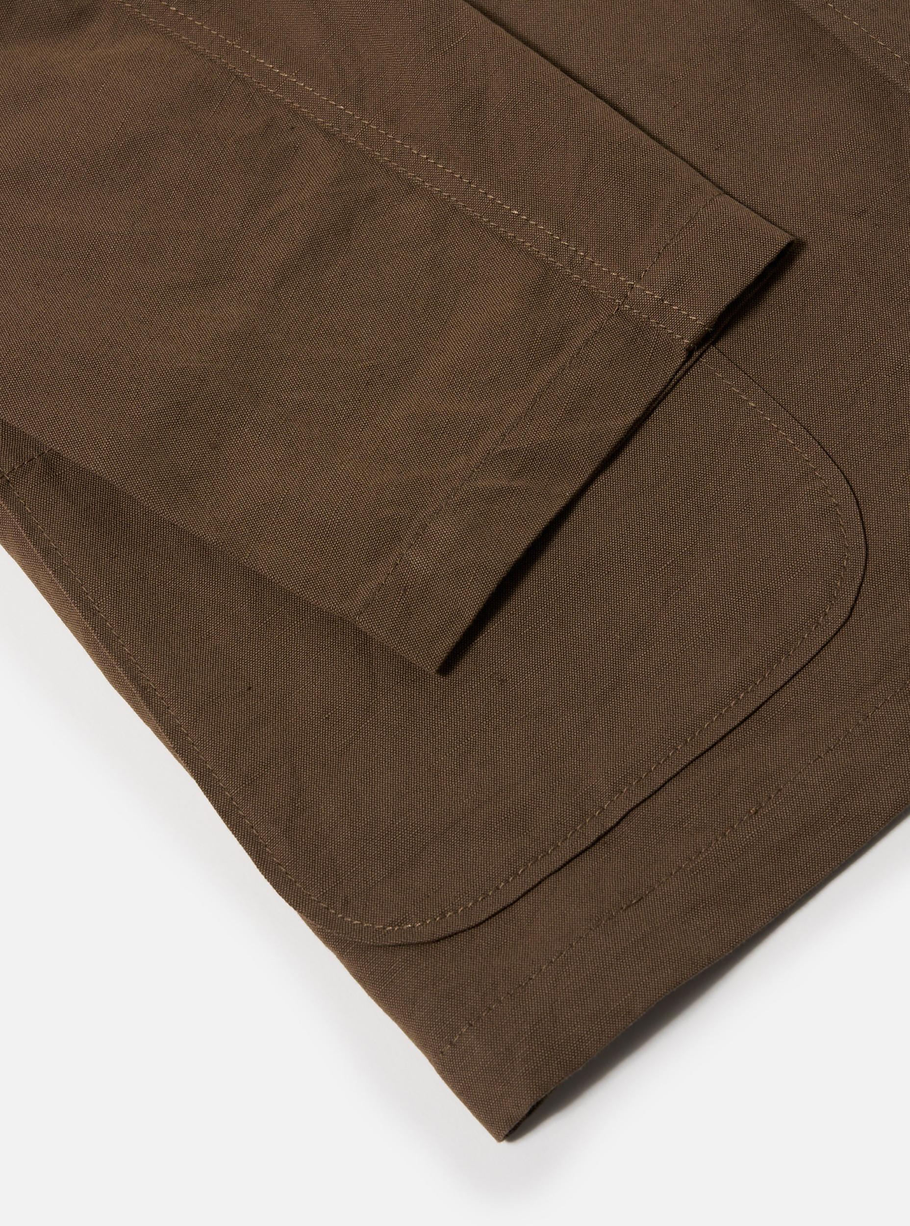 Universal Works Three Button Jacket in Khaki Linen Slub Weave Product Image