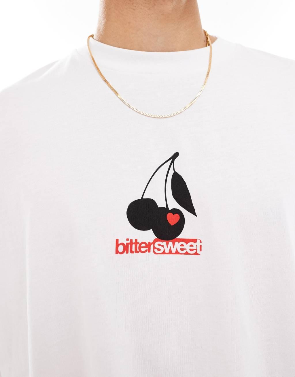 COLLUSION cherry print graphic T-shirt in white Product Image