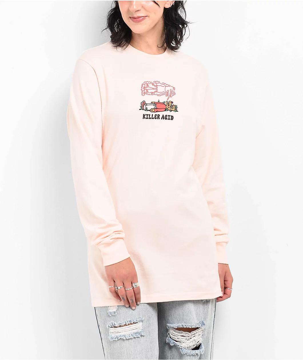 Killer Acid Touch Grass Peach Long Sleeve T-Shirt Product Image