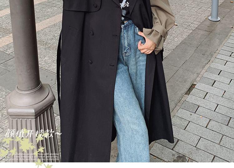 Lapel Collar Button-Up Plain Long Trench Coat Product Image