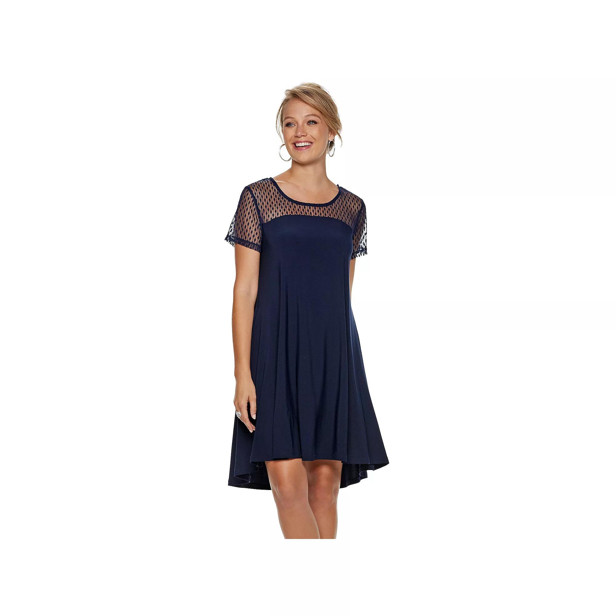 Women's Nina Leonard Sheer Dot Mesh Swing Dress, Size: Large, Blue Product Image