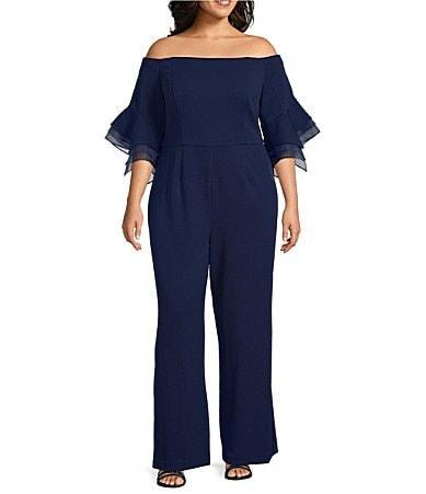 Adrianna Papell Organza Crepe Off The Shoulder Jumpsuit Product Image