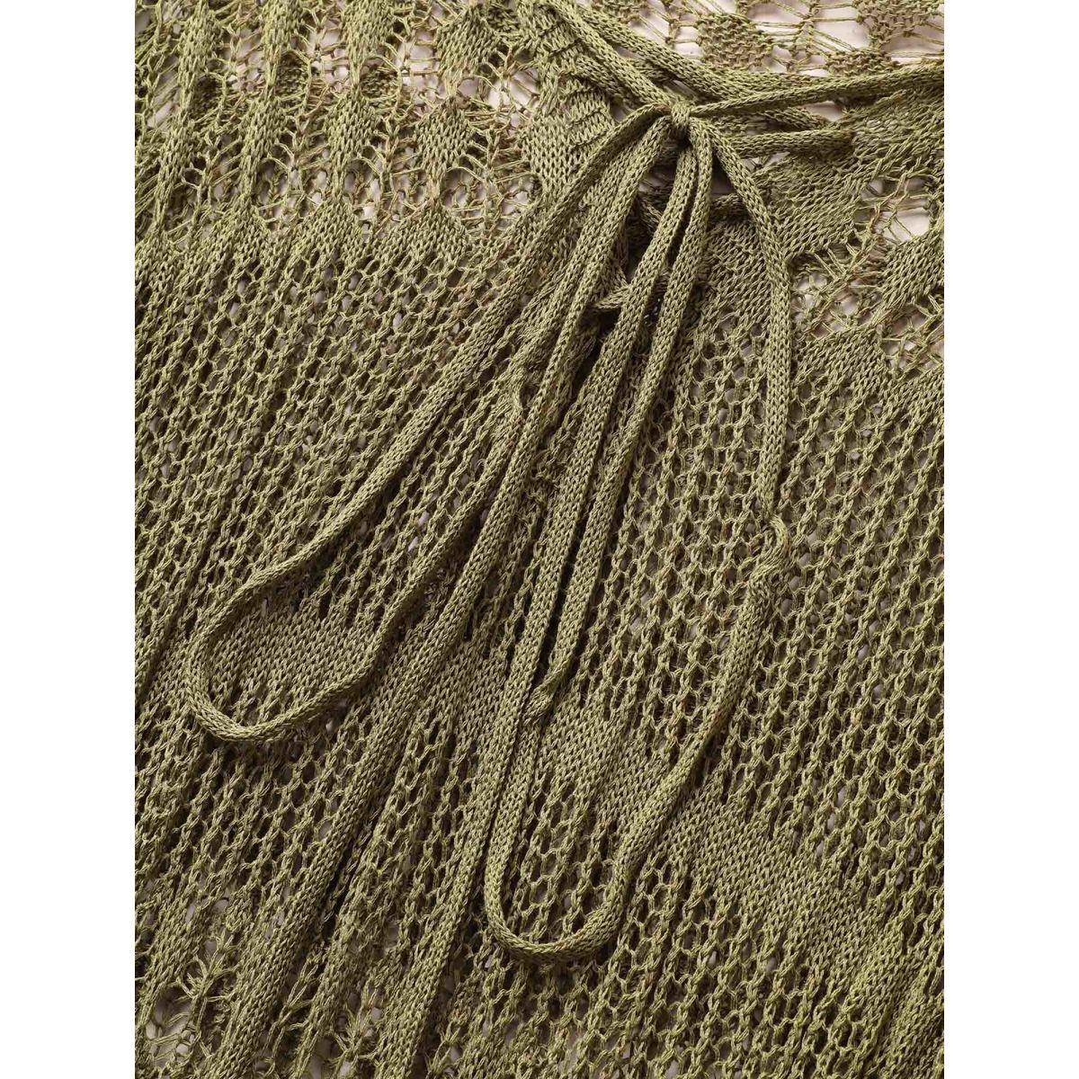 Plus Size Solid Cut Out See Through Lace Up Swim Cover Up Women's Swimwear Olive Beach Tie knot Curve Swim Cover Ups BloomChic 26/4X Product Image