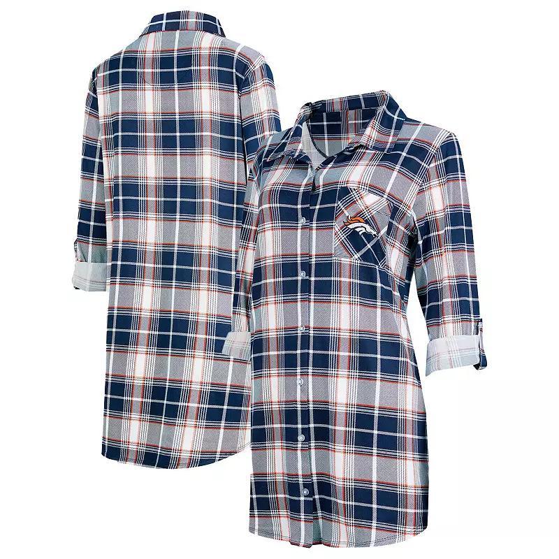 Women's Concepts Sport College Navy Seattle Seahawks Ashford Plaid Knit Nightshirt, Size: XL, Team Product Image