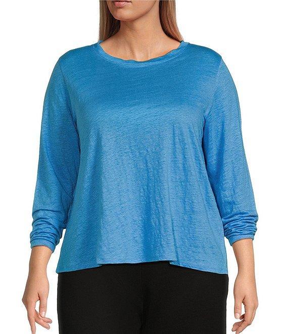 Eileen Fisher Plus Linen Jersey Round Neck Long Sleeve Top Product Image