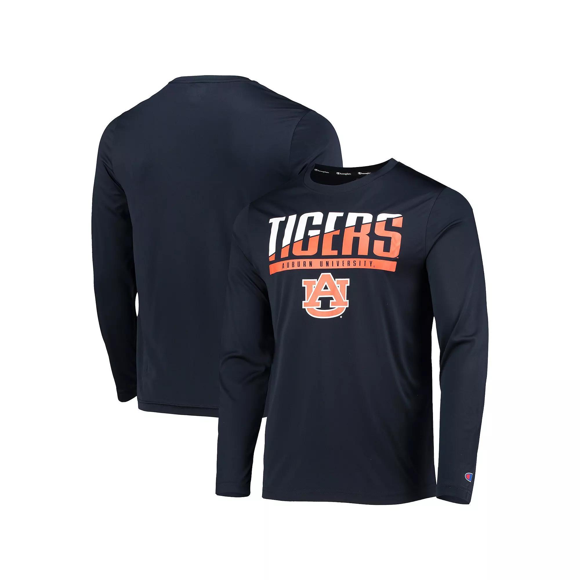 Mens Champion Auburn Tigers Wordmark Slash Long Sleeve T-Shirt Blue Product Image