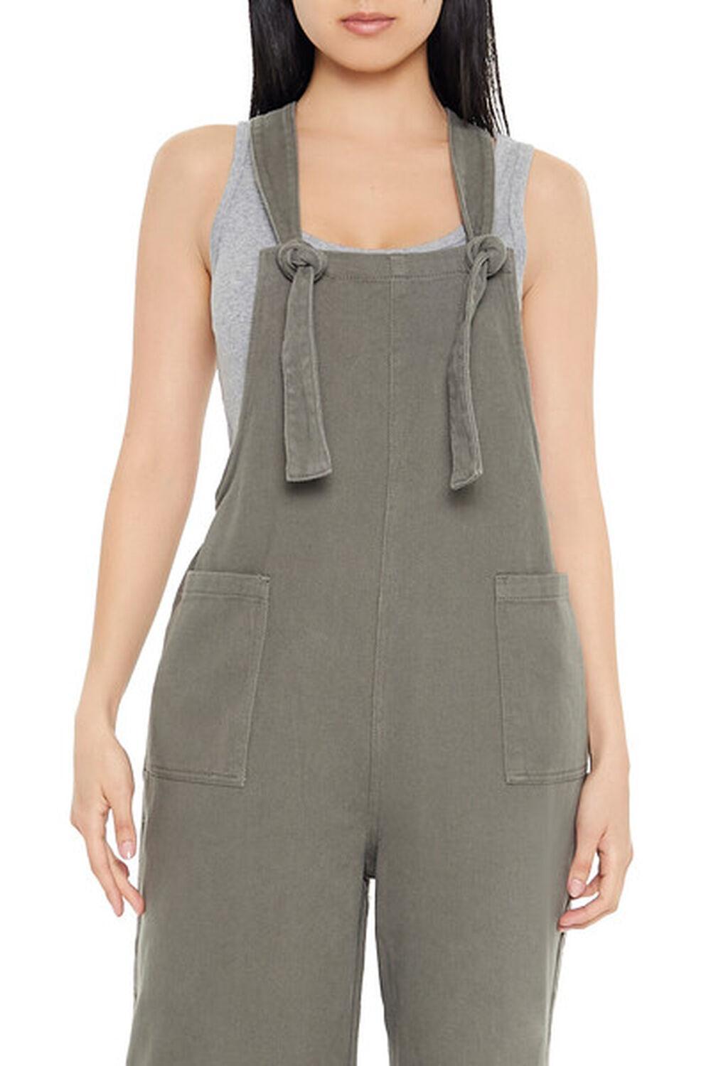 Knotted Twill Wide-Leg Overalls | Forever 21 Product Image