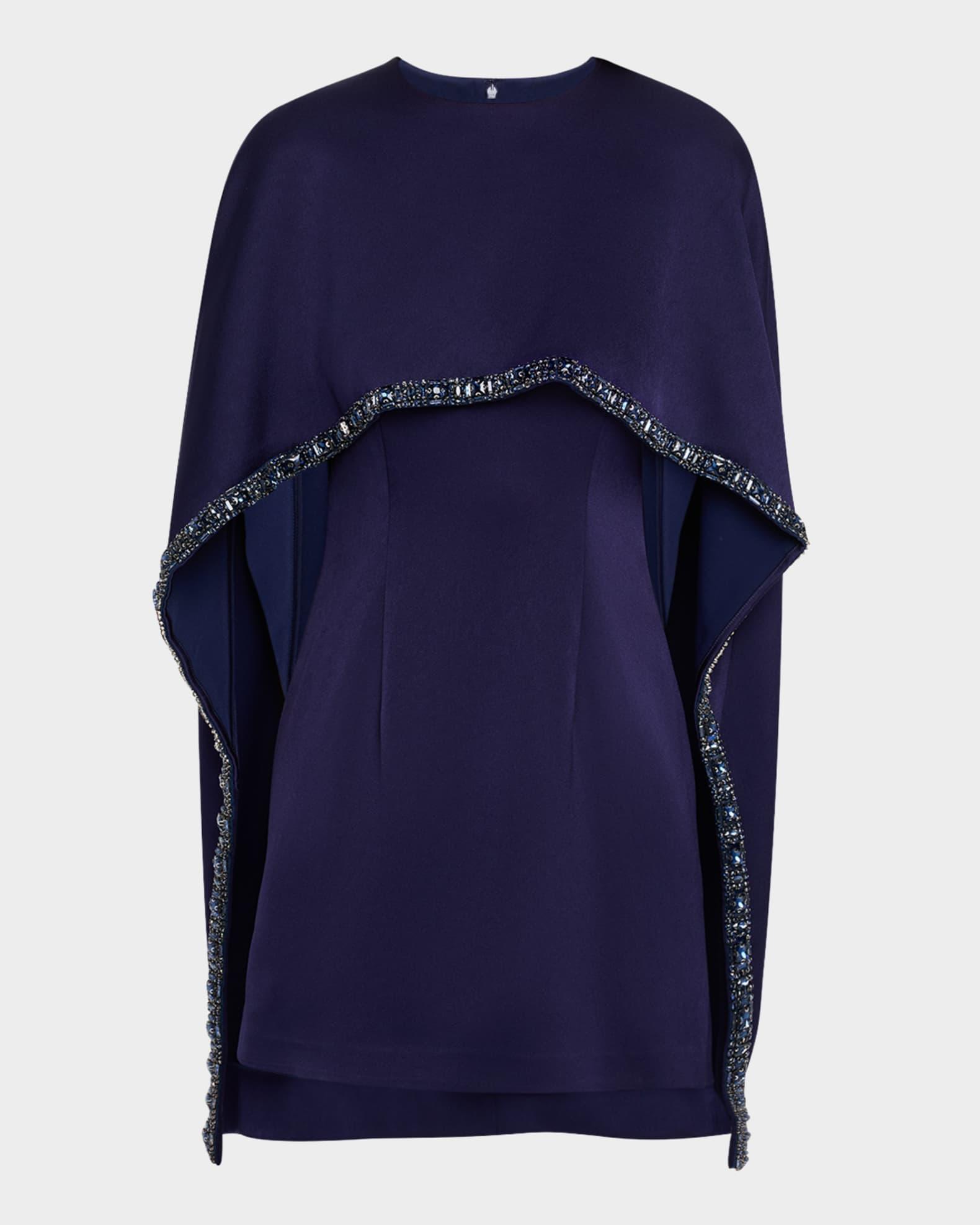 Satin Crepe Embellished Cape Mini Dress Product Image