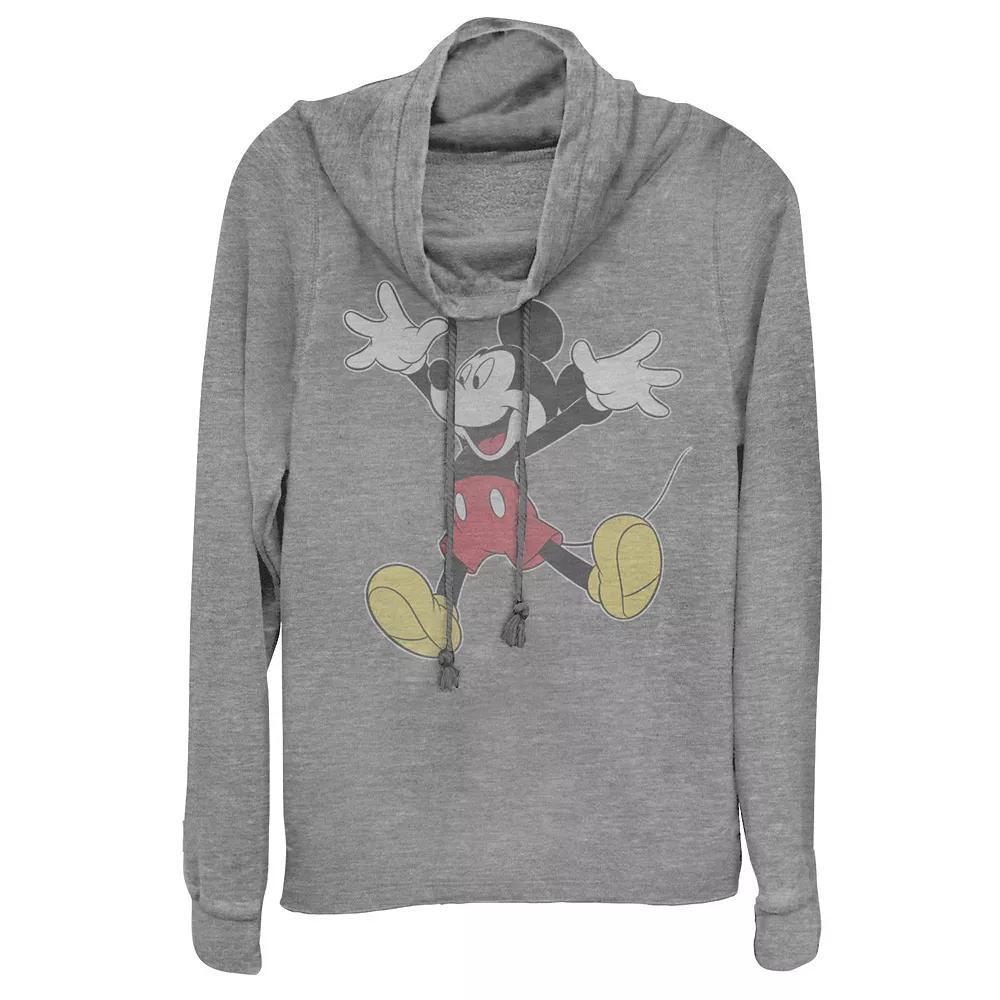 Disney's Mickey Mouse Juniors' Jumping for Joy Cowlneck Graphic Lightweight Long Sleeve, Girl's, Size: XL, Gray Grey Product Image