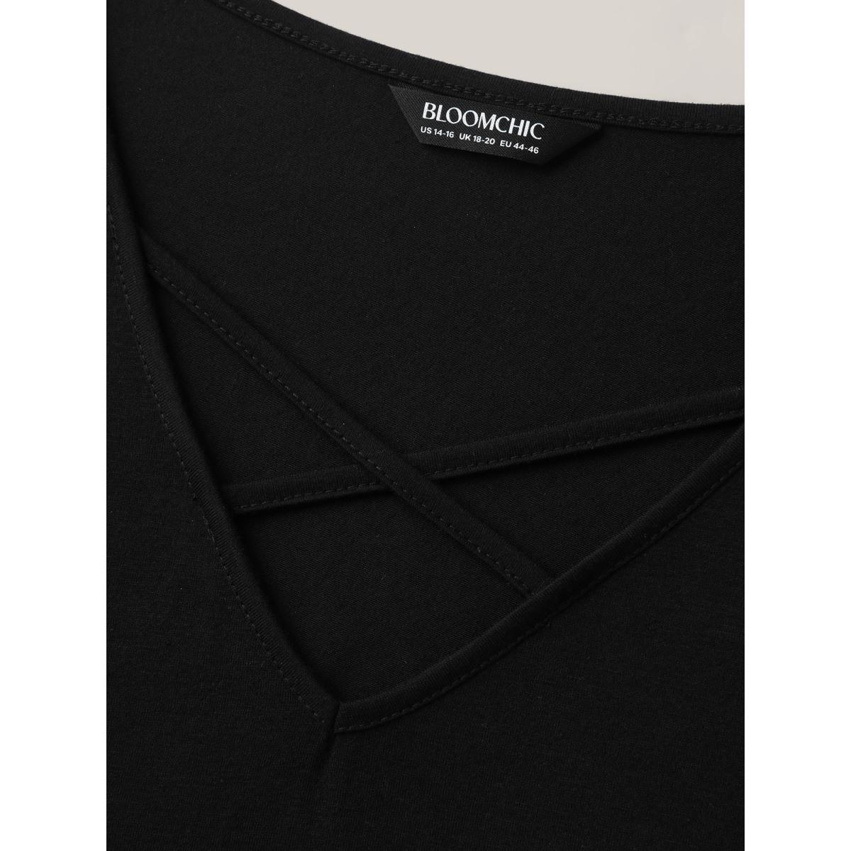 Plus Size Leopard Spliced Tied Flared Sleeve T-Shirt Black Women Casual Contrast V-neck Everyday T-shirts BloomChic 26/4X Product Image