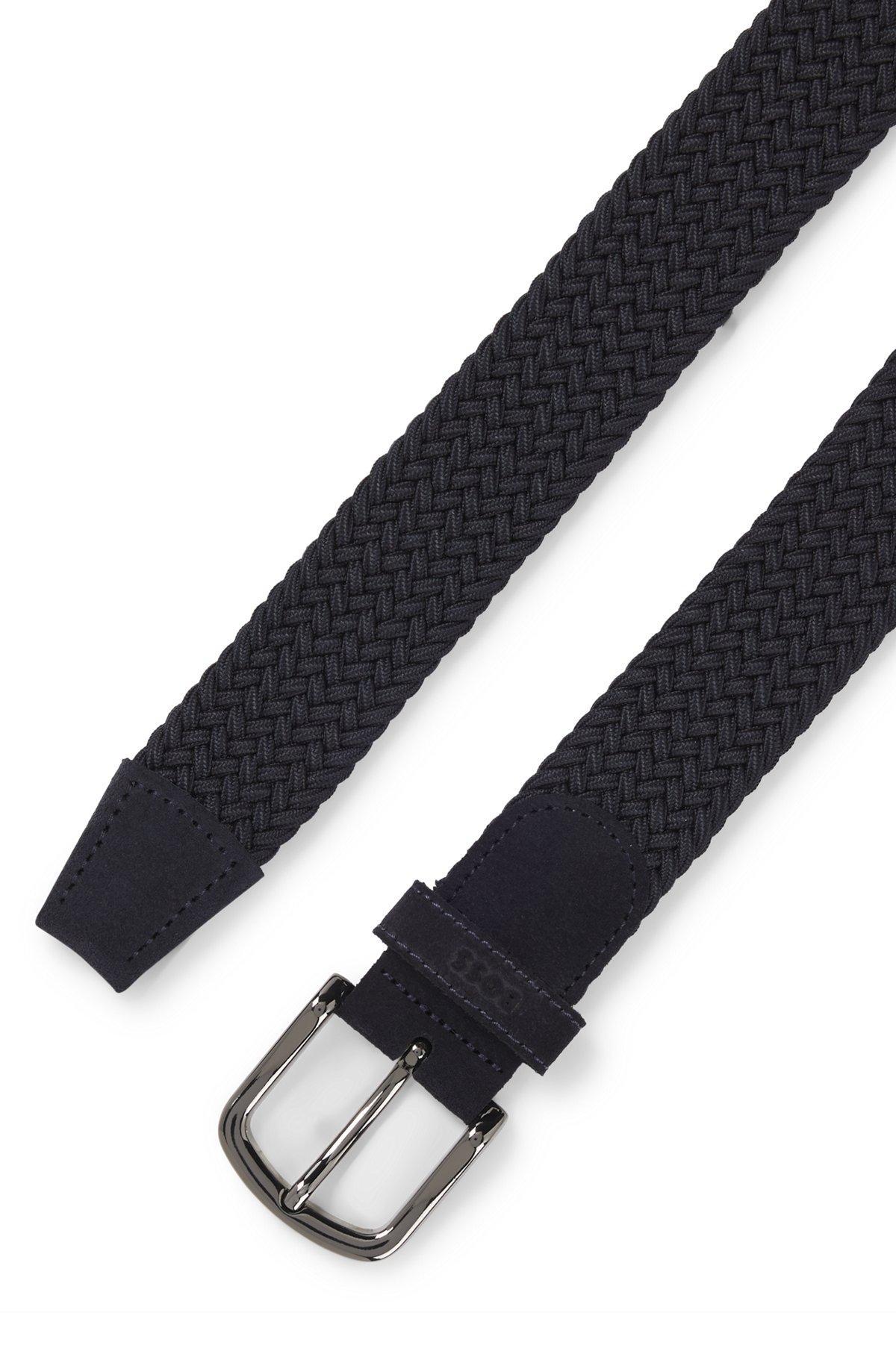 BOSS - Woven belt with leather trims - Dark Blue Product Image