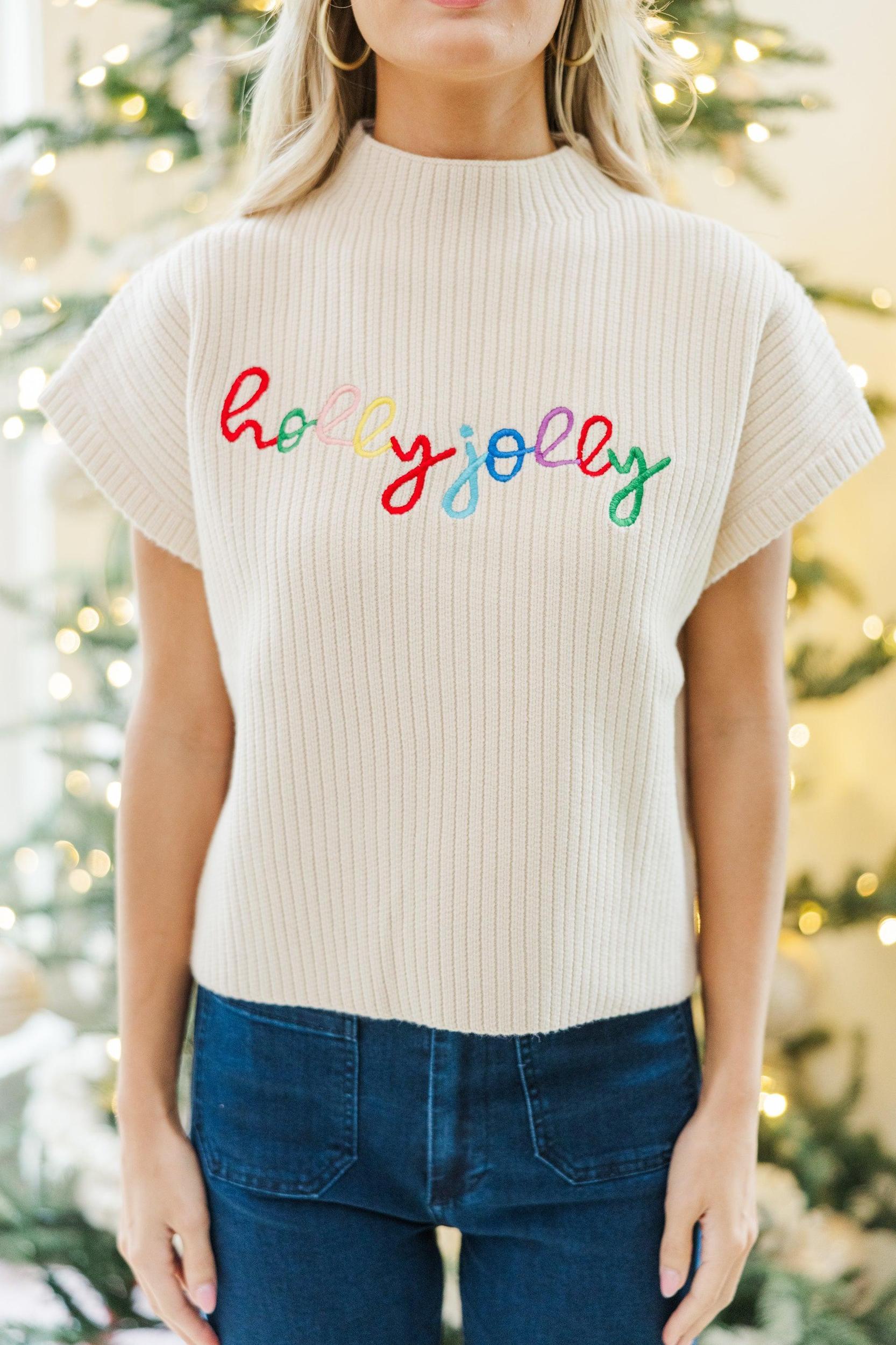 Holly Jolly Cream White Sweater Female Product Image