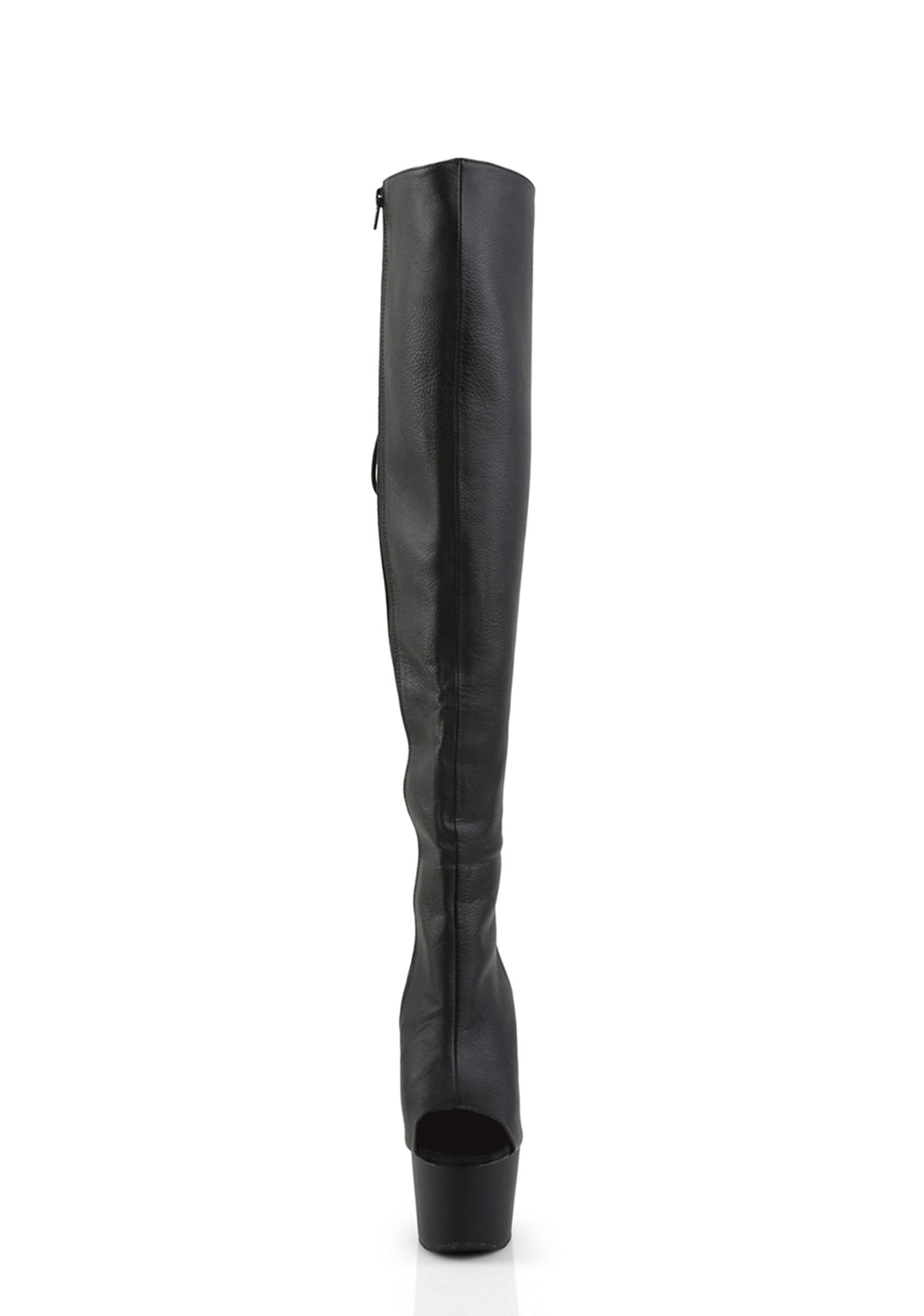 Pleaser Lace Up Knee High Cut Out Stiletto Boots - Black Product Image