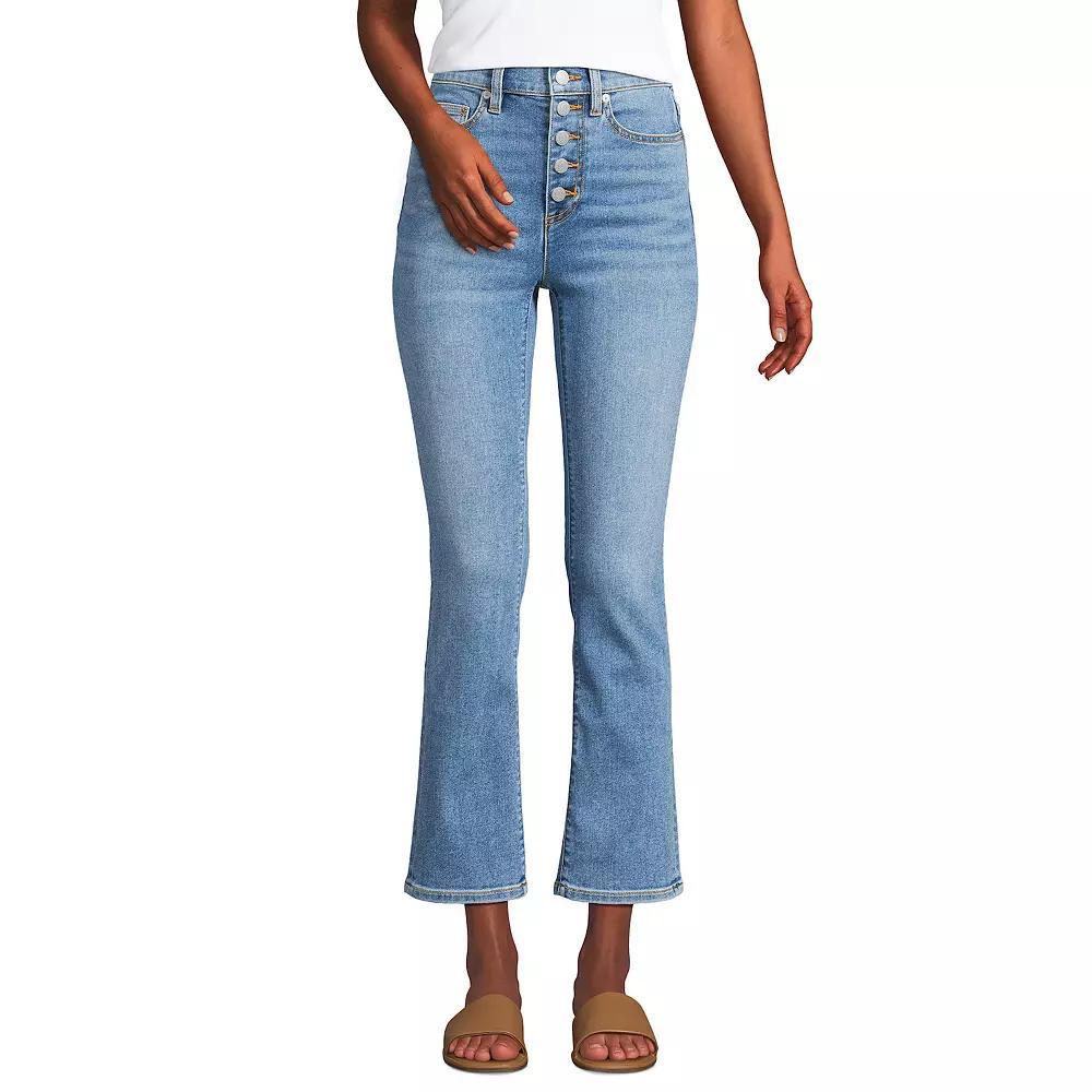 Women's Lands' End Recover High Rise Button Front Kick Flare Crop Jeans, Size: 12, Breeze Blue Wash Product Image
