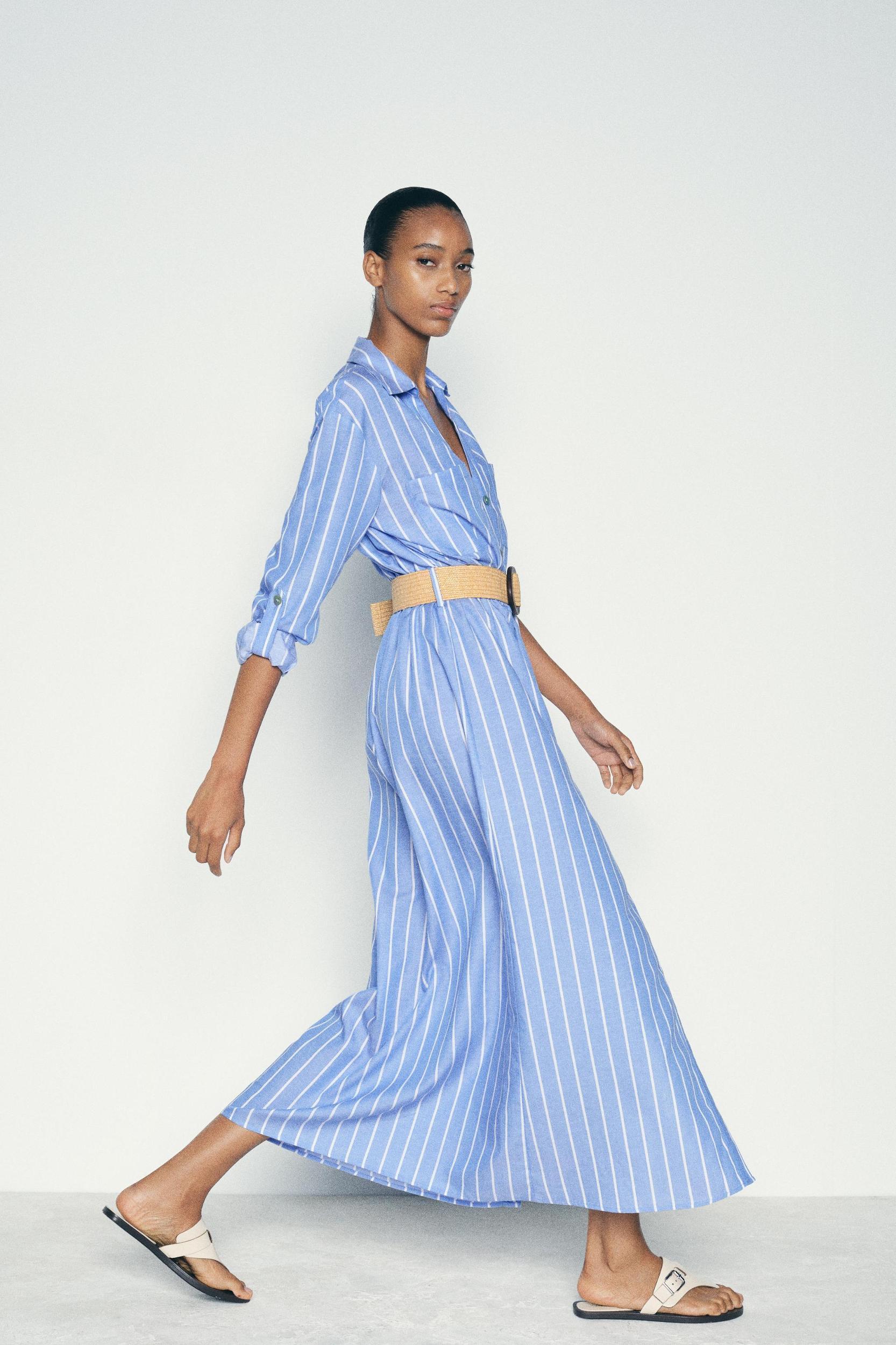 STRIPED BELTED SHIRT DRESS Product Image