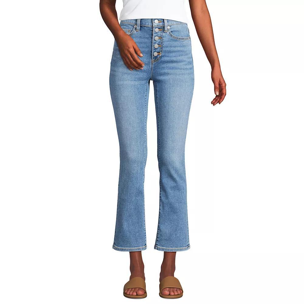 Women's Lands' End Recover High Rise Button Front Kick Flare Crop Jeans, Size: 12, Breeze Blue Wash Product Image