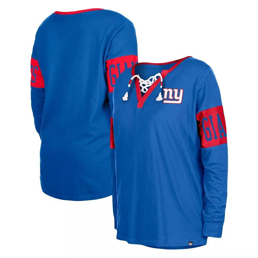 Women's New Era Royal New York Giants Lace-Up Notch Neck Long Sleeve T-Shirt, Size: Small, Blue Product Image