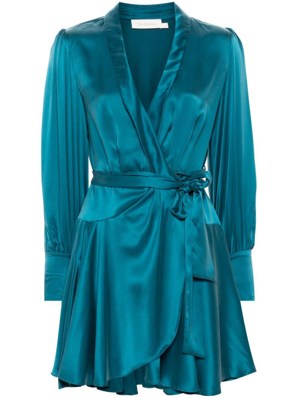 ZIMMERMANN Silk Wrap Dress In Teal Product Image