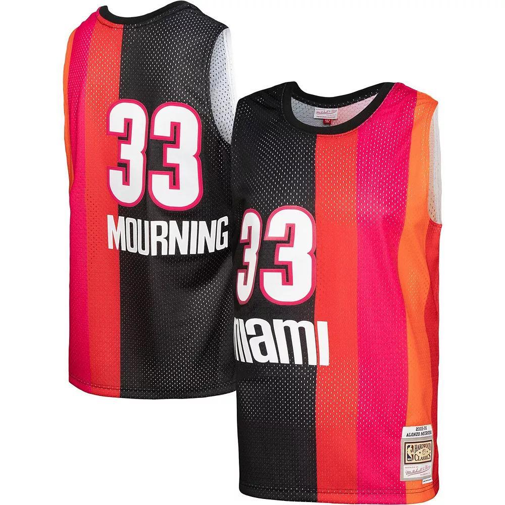 Men's Mitchell & Ness Alonzo Mourning Black/Red Miami Heat Hardwood Classics 2005-06 Split Swingman Jersey, Size: Large Product Image