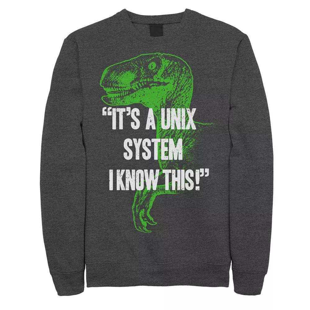 Men's Jurassic Park Neon Dinosaur A Unix System Graphic Fleece Pullover, Size: XXL, Grey Heather Product Image