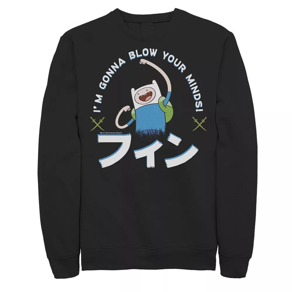 Mens Adventure Time Finn Im Gonna Blow Your Minds Kanji Portrait Sweatshirt Grey Heather Product Image