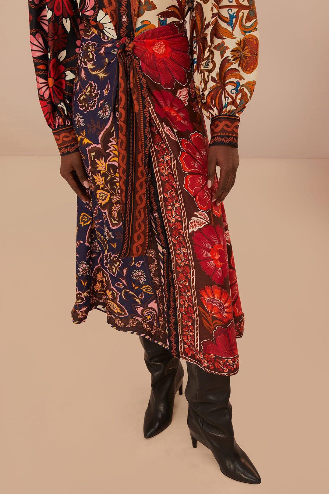 Multicolor Miranda Mix LENZING ECOVERO Viscose Chemise Midi Dress, MIRANDA MIX MULTICOLOR / XXS Product Image