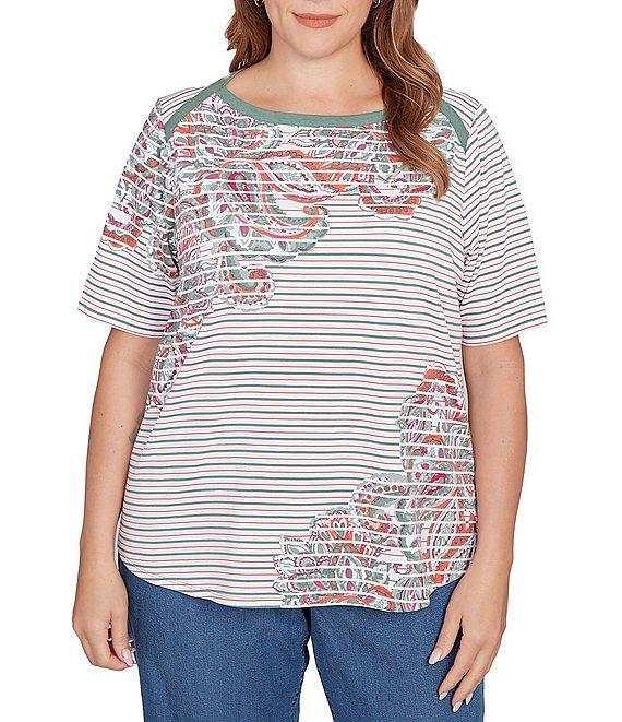 Ruby Rd. Plus Size Paisley Stripe Envelope Neck Short Sleeve Top Product Image
