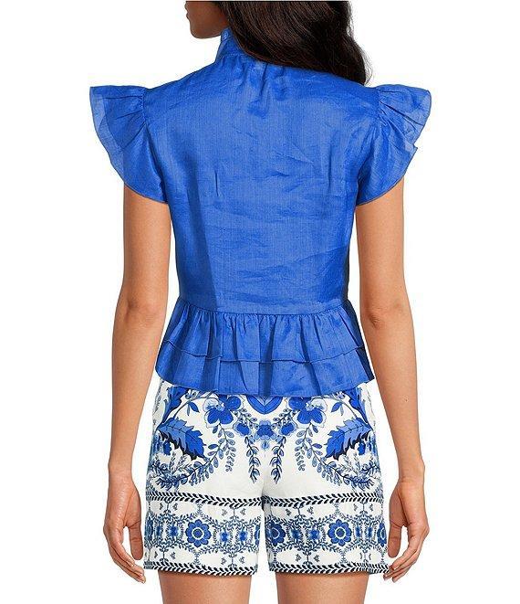 A Loves A Woven Floral Border Placement Print Linen Blend High Rise Pleated Front Trouser Shorts Product Image