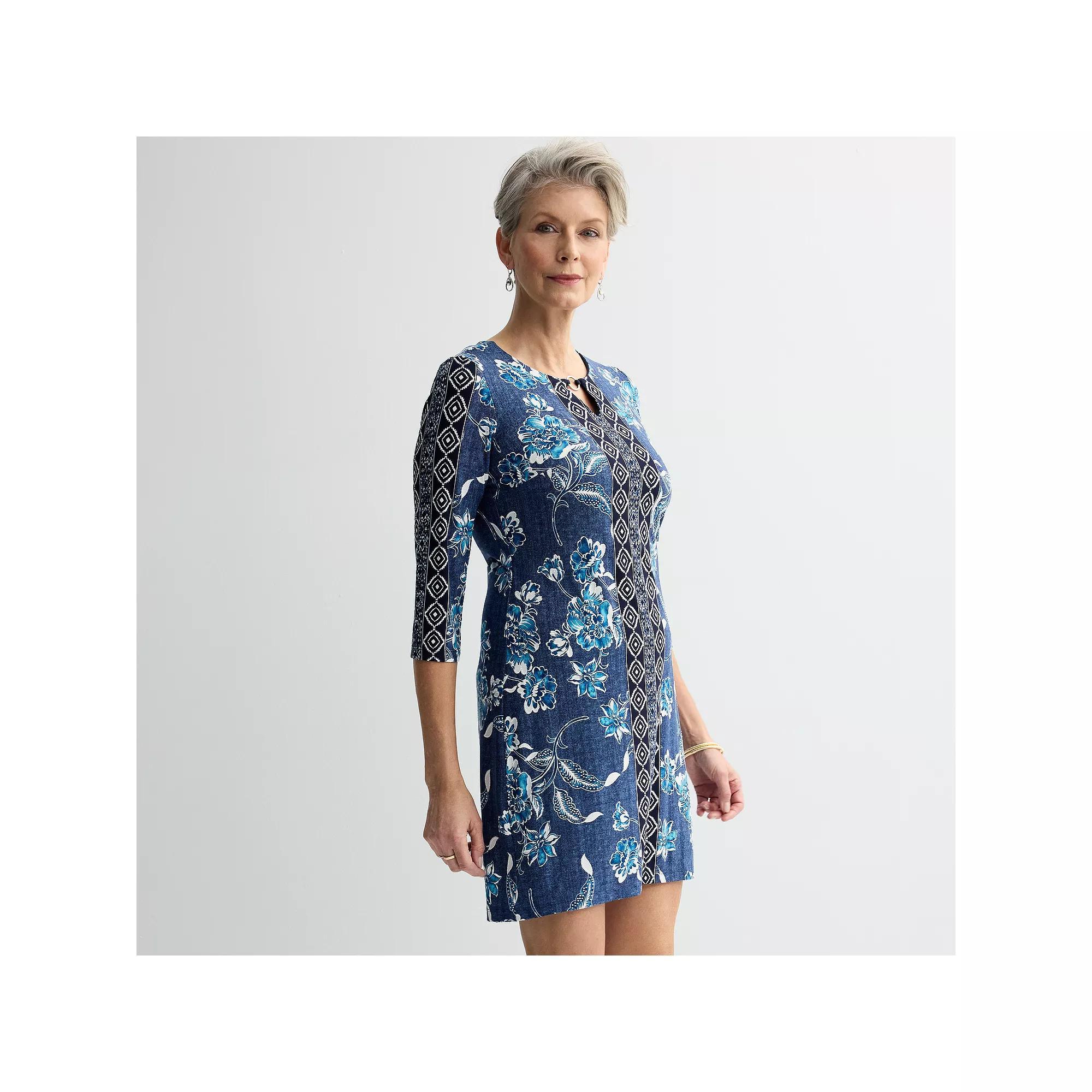 Petite Sandra Darren Keyhole Printed Dress, Women's, Size: Small Petite, Navy Blue Product Image