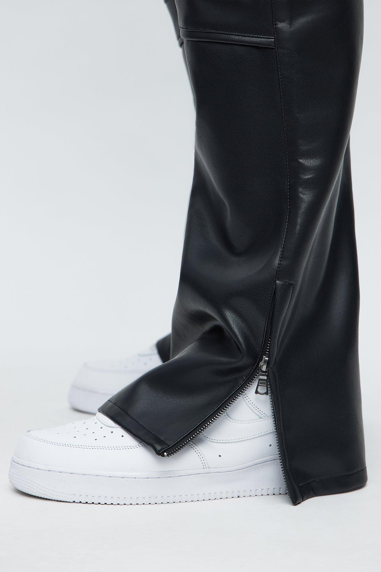 Slim Flare Zipper Pocket Faux Leather Pants - Black Product Image
