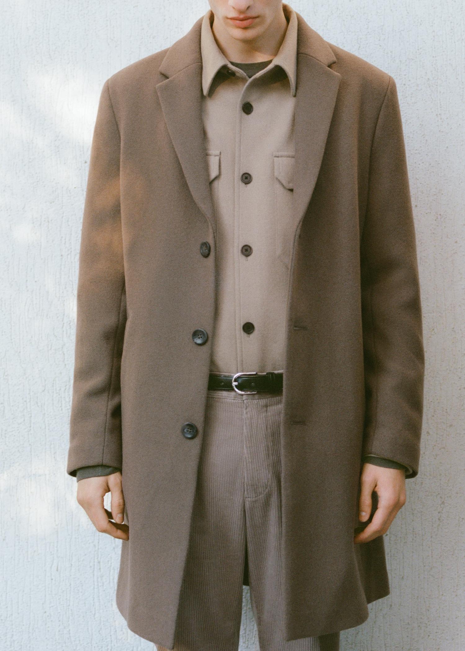 Detachable hood wool coat - Men | MANGO USA Product Image