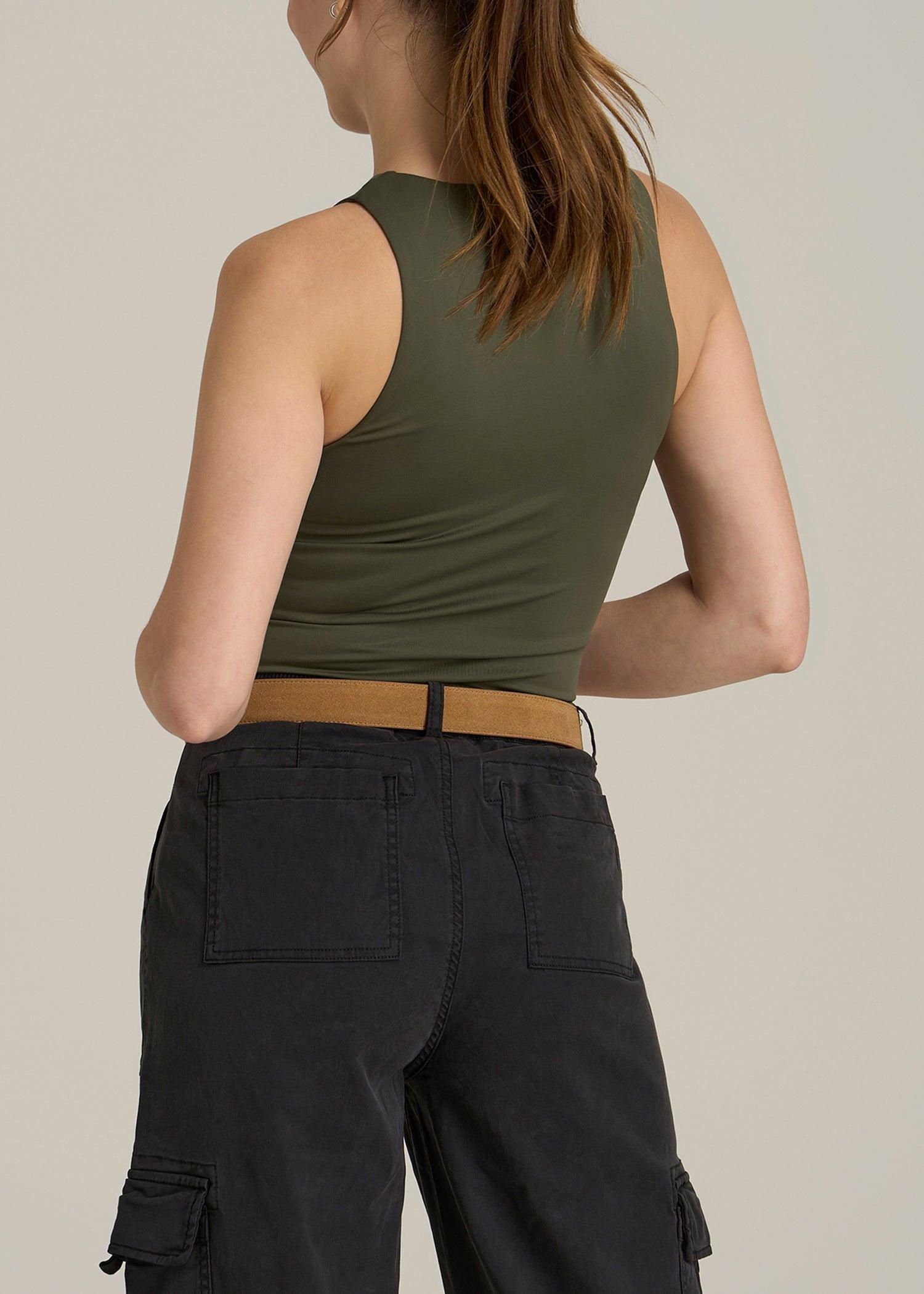 High Crewneck Sleeveless Bodysuit for Tall Women in Forest Night Product Image