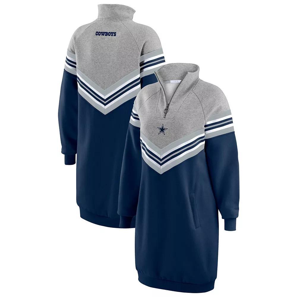 Women's WEAR by Erin Andrews  Navy/Heather Gray Dallas Cowboys Chevron Stripe Dress, Size: XS, Blue Product Image