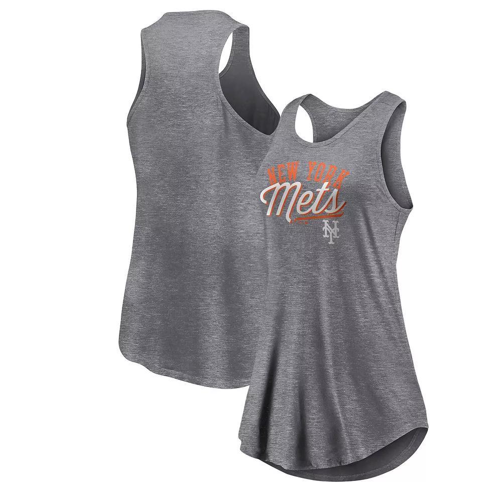 Women's Fanatics Branded Heather Gray New York Mets Simplicity Swing Racerback Scoop Neck Tank Top, Size: 3XL, Grey Product Image