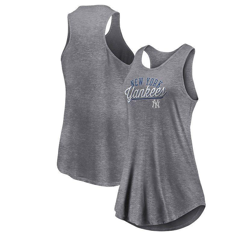 Women's Fanatics Branded Heather Gray New York Mets Simplicity Swing Racerback Scoop Neck Tank Top, Size: 3XL, Grey Product Image