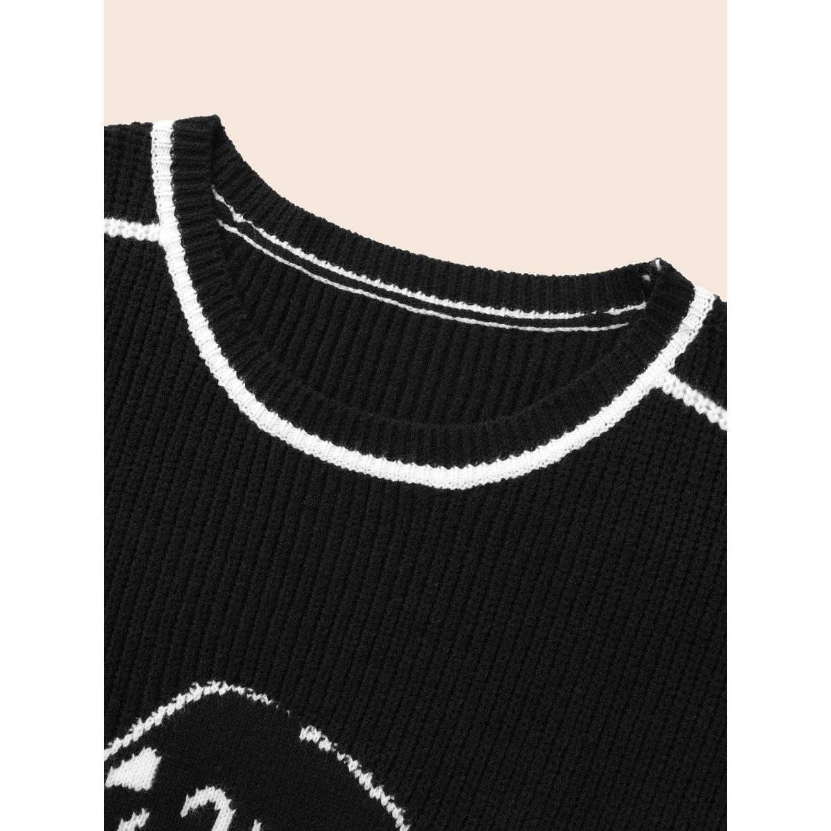 Plus Size Skull Printed Balloon Sleeves Pullover Black Women Casual Loose Long Sleeve Round Neck Everyday Pullovers BloomChic 22-24/3X Product Image
